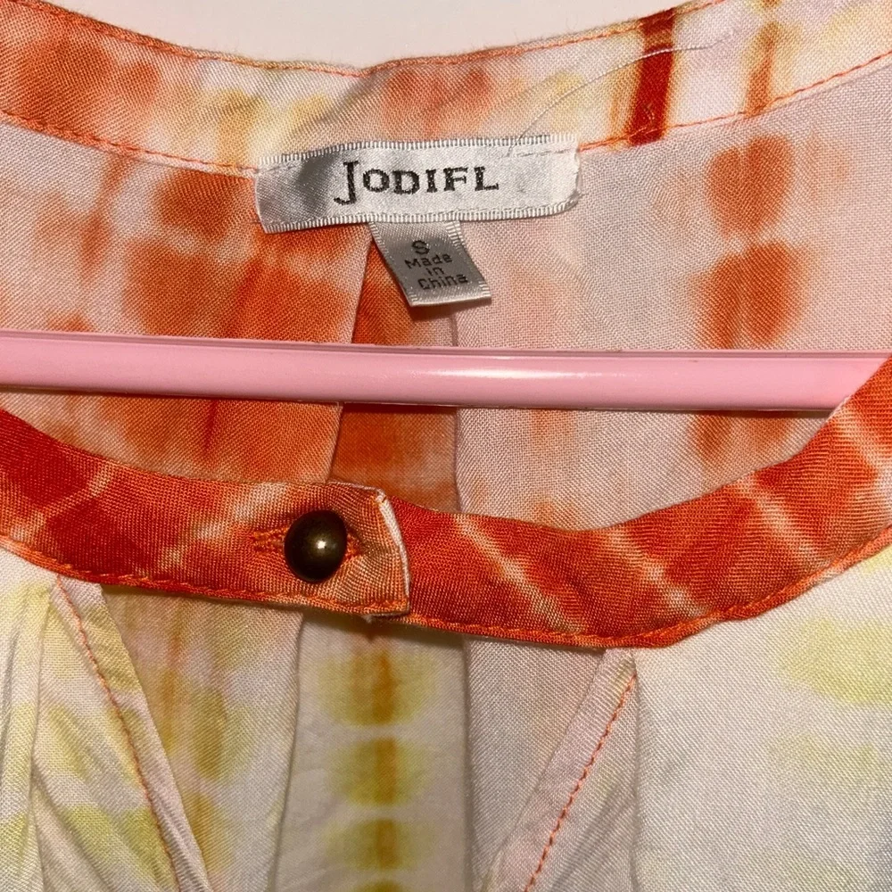 Women’s Sz 8 Tunic Sleeveless Top Or Short Sundress Tye dye Orange White Yellow - Picture 6 of 6